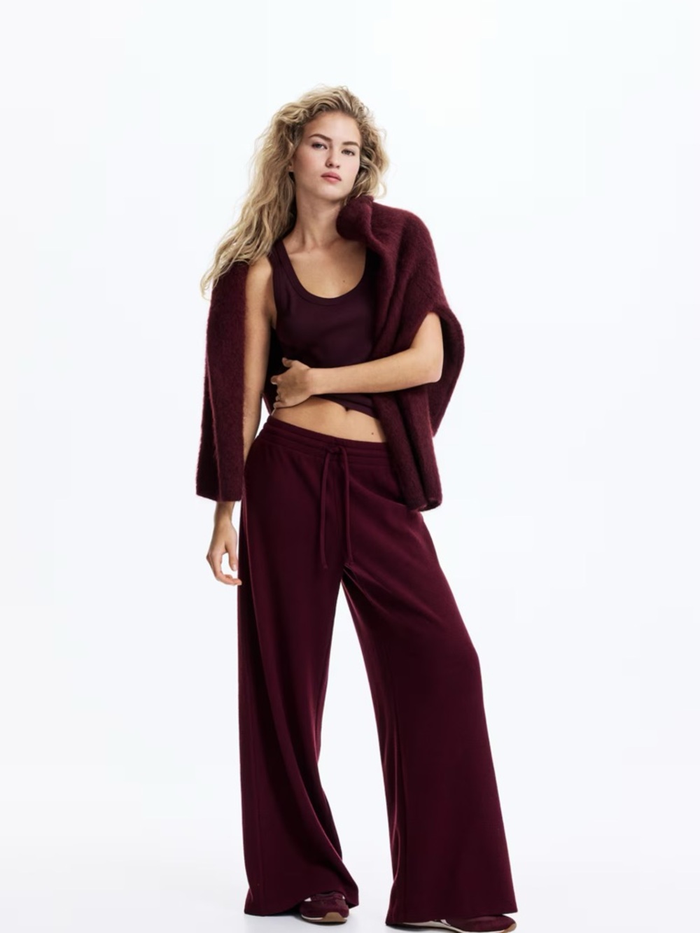 H&M Women’s Waffled Cardigan & Wide Leg Drawstring Pant (set*)